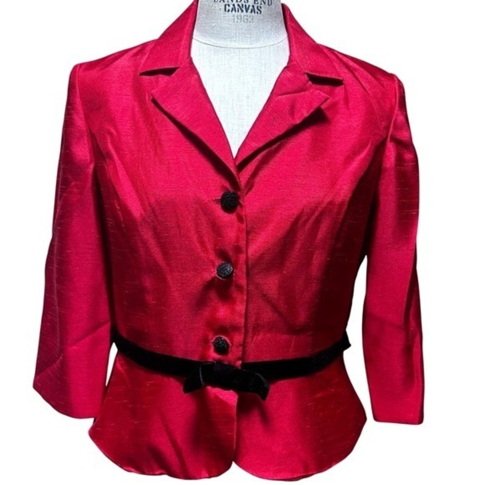 Y2K‎ Red Shantung Look Blazer Petite 12P Velvet Belt Party Jacket